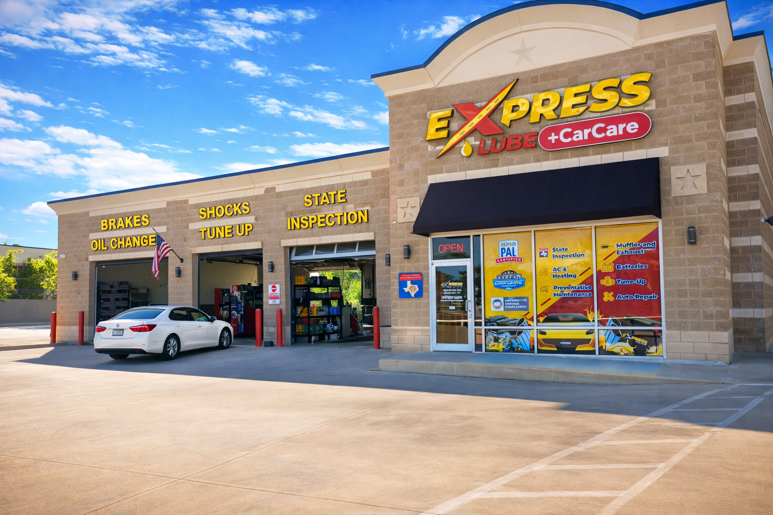 Express Lube auto service shop exterior with car