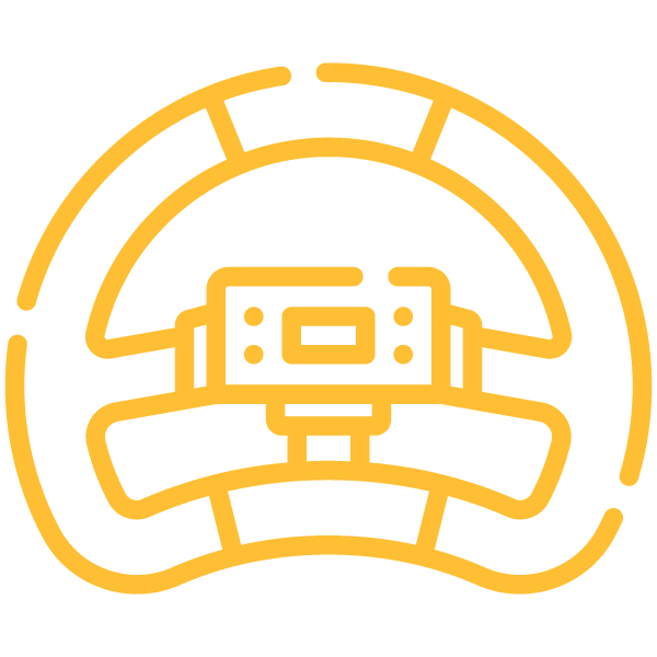 Yellow steering wheel icon on black background